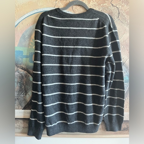 NWT Lacoste Pure Wool Striped Charcoal Crewneck Pullover Sweater - Picture 9 of 13